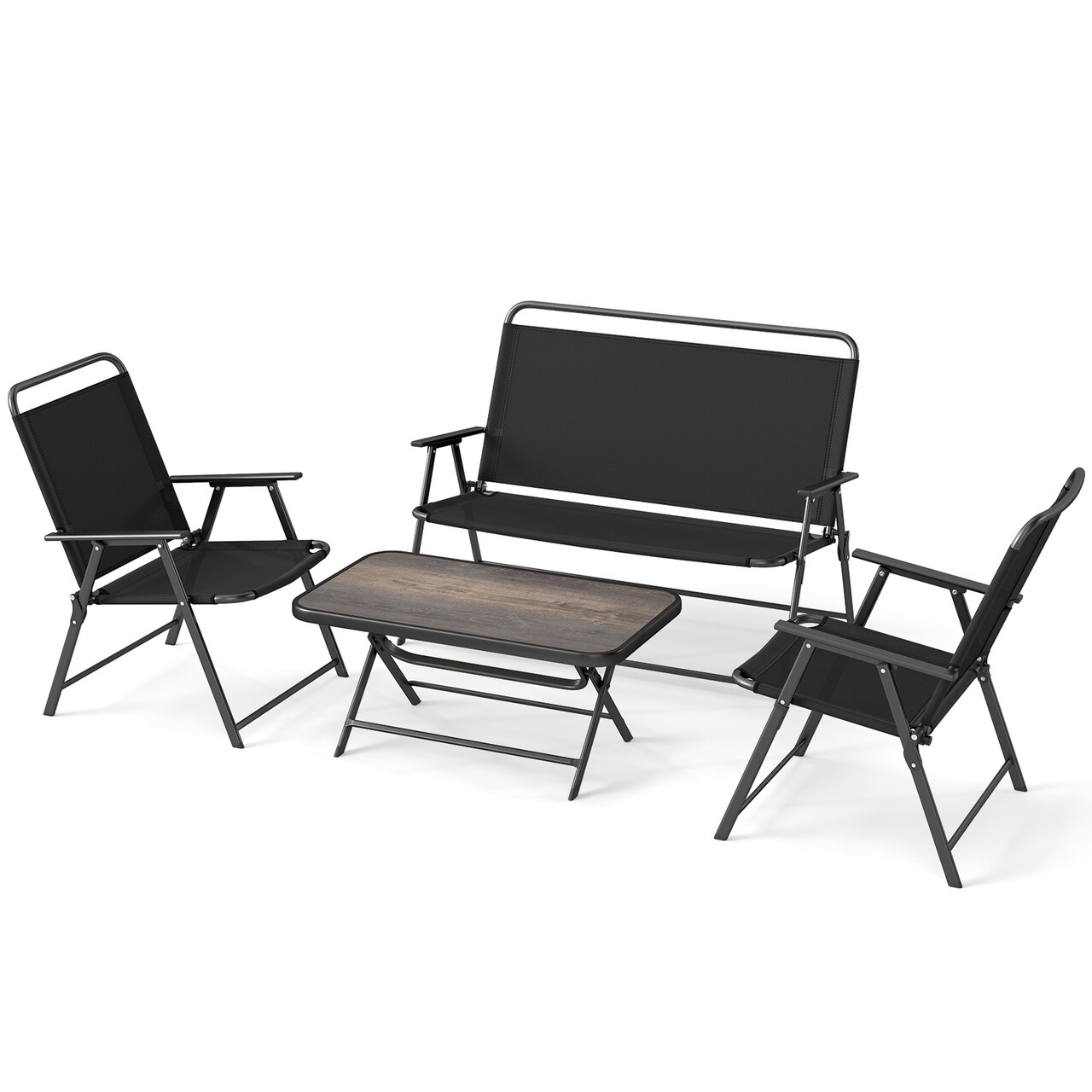 4-Piece Foldable Outdoor Patio Conversation Set Black Fabric & Metal with SPC Coffee Table